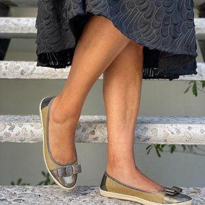 Salvatore Ferragamo Gold & Pewter Flats